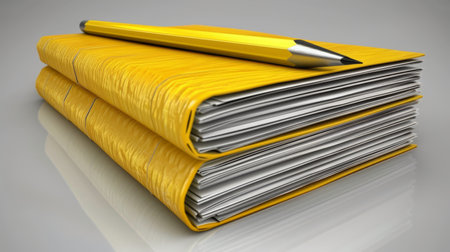 Back to School Minimalist Stack of Two Textbooks with a Single Pencil, Education Conceptの素材