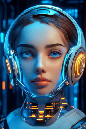 Cyberpunk Woman with Headphones A Futuristic Technology and Virtual Reality Portraitの素材