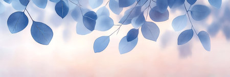 Gentle Eucalyptus Branch Serene Blue Leaves on Soft Focus Background, Floral Nature Minimalismの素材