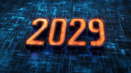 Futuristic Technology Background with The Number 2029 on Circuit Board for New Year Concepts.の素材