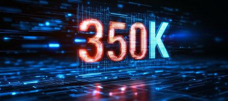 Glowing Digital Representation of the Number 350K in Technology Style With a Futuristic Backgroundの素材