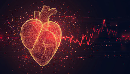 Glowing Anatomical Heart with EKG Line, Medical Concept Illustration of Cardiac Health and Diseaseの素材