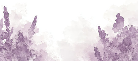 Pastel Purple Floral Watercolor Background, Dreamy Lavender Field, Abstract Botanical Illustrationの素材
