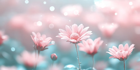 Soft Focus Pink Wildflowers, Dreamy Pastel Floral Background, Gentle Bokeh And Glimmering Lightsの素材