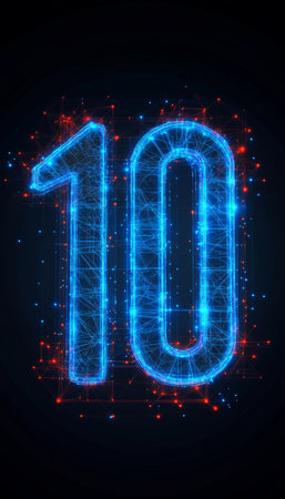 Glowing Futuristic Number 10 on a Dark Background, Representing Technological Advancementの素材