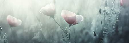 Gentle Abstract Meadow Floral Background, Soft Pink and White Flower Petals, Dreamy Pastel Colorsの素材