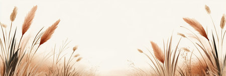 Minimalist Watercolor Banner With Beige Pampas Grass, Elegant Neutral Boho Backgroundの素材
