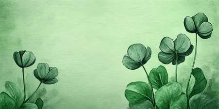 Mint Green Watercolor Background, Graceful Flower Sketches, Airy and Light Floral Designの素材