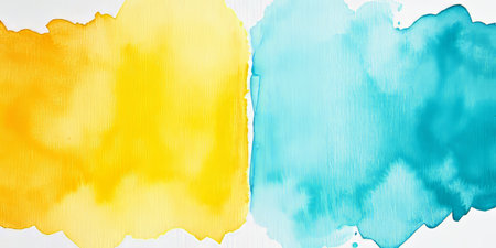 Soft Teal and Pale Yellow Watercolor Background, Artistic Texture, Gentle Pastel Huesの素材