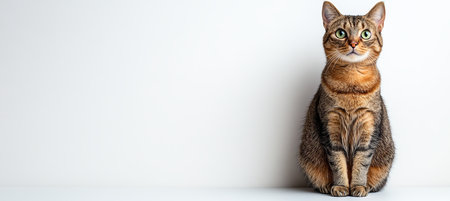 Charming Tabby Cat on a Pristine White Background Studio Portrait of a Curious Felineの素材