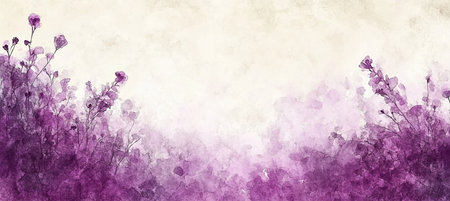 Abstract Floral Watercolor Background, Delicate Purple Wildflowers on Serene Beige Backdropの素材