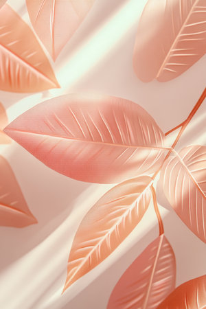 Gentle Peach Watercolor Background With Minimalist Detailed Botanical Leaf Drawings, Soft Warm Tonesの素材