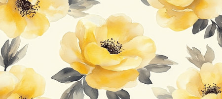 Gentle Light Yellow Watercolor Floral Patterns, Seamless Floral Design for Textile, Fabricの素材