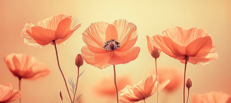 Elegant Coral Poppies in Soft Focus A Pastel Floral Background for Spring and Summer Celebrationsの素材