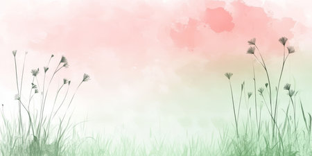 Watercolor Background, Delicate Floral Border In Pastel Pink, Green, and Yellow Tonesの素材