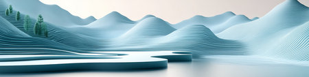 Minimalistic 3D Landscape, Abstract Background With Delicate, Gentle Light Mint Wave Texture Patternの素材
