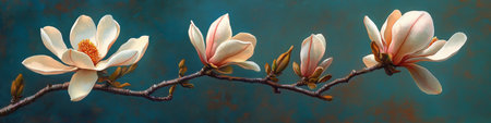 Watercolor Magnolia Blossoms on Teal Serene Floral Art, Soft Lighting and Dreamy Ambianceの素材
