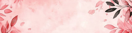 Elegant Airy Blush Pink Watercolor Banner Background with Detailed Ink Sketches of Leavesの素材