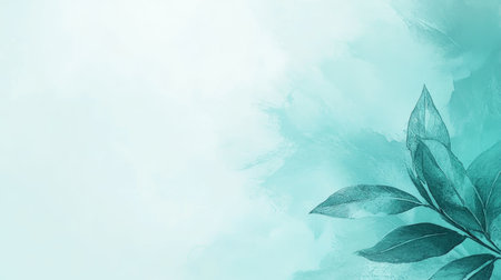 Soft Teal Watercolor Background with Delicate Wildflower Illustration, Pastels and Gentle Tonesの素材