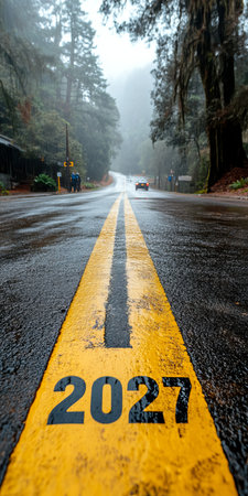 Empty Road Leading into 2027, A Symbolic Representation of Future Aspirations and New Beginnings.の素材