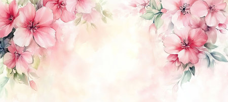 Watercolor Floral Background, Pink and Ivory Hues, Delicate Wildflowers, Peaceful, Soft, Romanticの素材