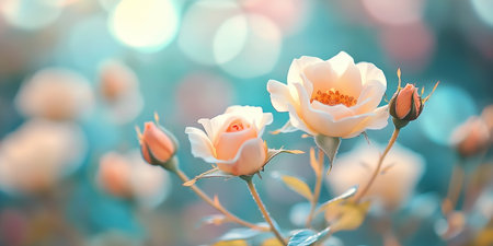 White Roses in Bloom A Botanical Portrait with Orange Pistils and Delicate Green Leavesの素材