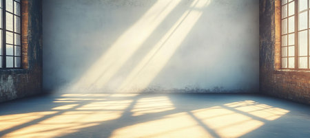 Empty Concrete Room With Sunlight From Two Windows. Contemporary Architecture Background.の素材