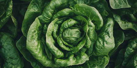 Vibrant, Fresh Green Lettuce Leaves A Close-Up on Organic Agriculture and Healthy Foodの素材