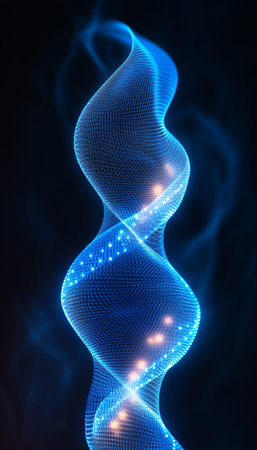 Abstract Flowing Blue Grid with Interconnected Nodes and Dynamic Network, Digital Artの素材