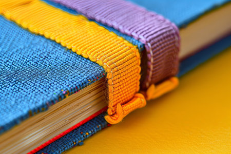 Open Book, Vibrant Bookmarks, Academic Learning, Colorful Fabrics, Close-Up, Educationの素材