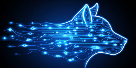 Glowing Blue Circuit Head Profile An Abstract Vector Illustration of Technology and Intelligenceの素材