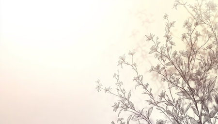 Minimalist Floral Design, Hand Drawn Plants on Pastel Background, Light and Airy Aestheticの素材