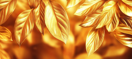 Golden Leaves Background, Luxurious Golden Nature Texture, Autumn Colors Design, Metallic Shineの素材