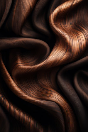 Flowing Auburn Brown Wavy Texture Background, Abstract Pattern of Shiny Hair or Fabricの素材
