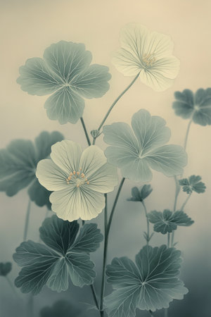 Pale Turquoise and Ivory Floral Background, Intricate Foliage, Pastel Watercolor Illustrationの素材