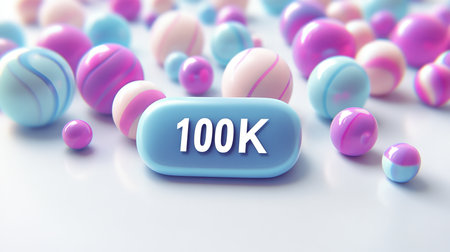 100K Celebration With Pastel Candy Balls A Vibrant Background For Social Media Milestonesの素材