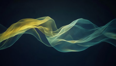 Abstract Yellow and Blue Wave Flowing On Black Background, For Technology, Futuristic Concept Designの素材