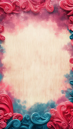 Whimsical Pink and Blue Border Frame on textured background, invitation card backgroundの素材