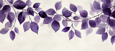 Gentle Touch of Purple. Floral Watercolor Branches Illustration, Light Design Elements.の素材
