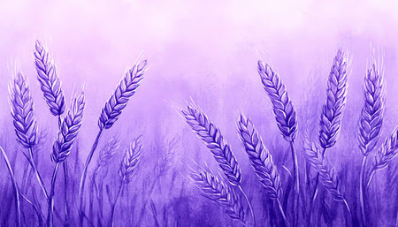 Dreamy Lavender Wheat Field, Watercolor Painting, Pastel Purple Hues, Subtle Shadows, Warm Lightの素材