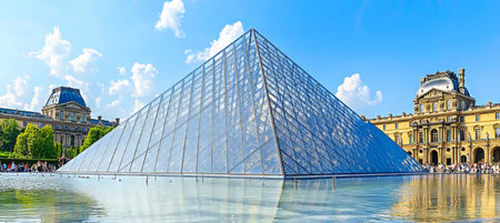 The Louvre Museum and Its Iconic Glass Pyramid A Symbol of Art and Culture in Paris, France.の素材