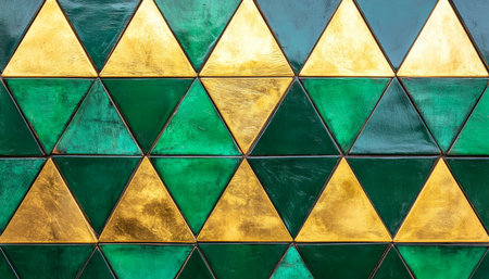 Geometric Pattern, Teal and Gold Triangles, Abstract Background Design, Vintage Style, Textureの素材