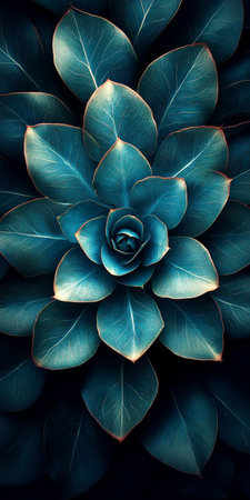 Teal Succulent Bloom, Close Up of Deep Blue Green Petals, Botanical Background or Textureの素材