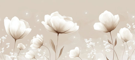 Delicate Floral Pattern, Airy Wildflowers in Pastel Brown With a Little Starry Designの素材
