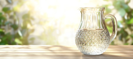 Elegant Glass Pitcher with Refreshing Drink on a Sunny Day, Perfect for Summer Beveragesの素材