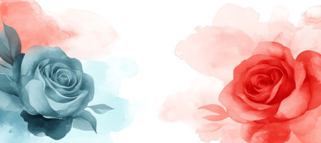 Delicate Watercolor Floral Background, Romantic Pastel Teal and Pink Roses, Gentle Artistic Styleの素材
