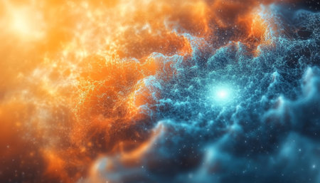 Abstract Vector Explosion, Orange And Blue Bokeh With Radiating Lines, Graphic Design Elementの素材