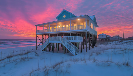 Luxury Oceanfront Home at Sunset With Scenic View , Coastal Living Inspiration, Dream Beach Houseの素材
