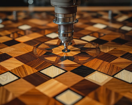 CNC Router Cutting Intricate Wooden Inlay, Woodworking Precision and Detail, Craftsmanshipの素材