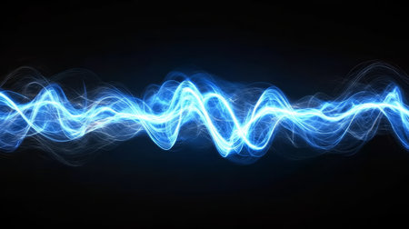 Blue Electrification Abstract Light Trails on a Dark Background, Energy Flow Conceptの素材